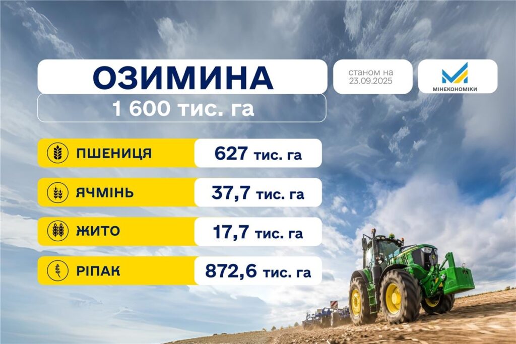 Українські аграрії засіяли 1,6 млн га озимини