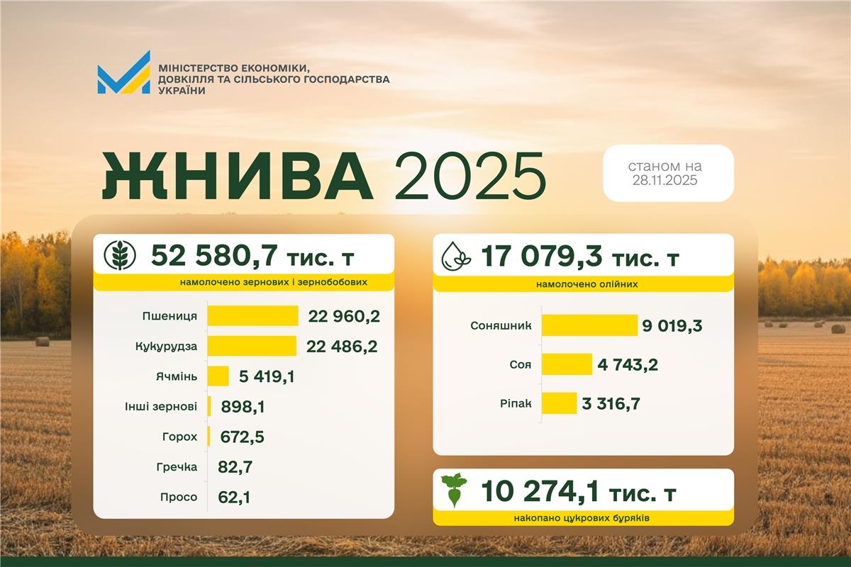 Україна завершує жнива 2025: результати за 2025 рік та прогнози на 2026