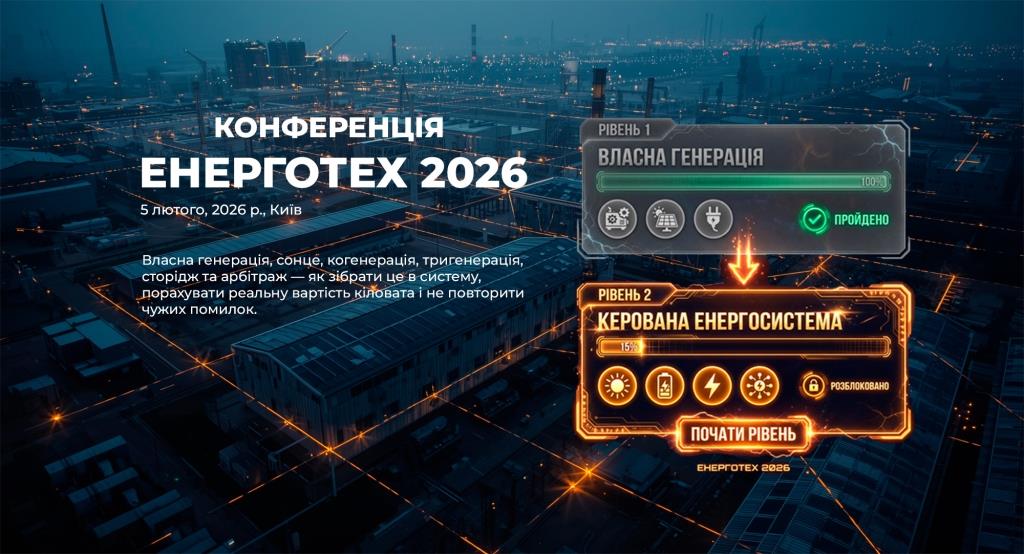 ЕНЕРГОТЕХ, 7-а щорічна конференція для виробничих підприємств, відбудеться 5 лютого 2026 р. в Києві