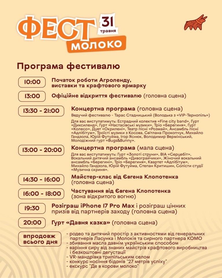 У етнопарку «Агроленд» відбудеться Національний фестиваль молока «Фест молоко 2026»