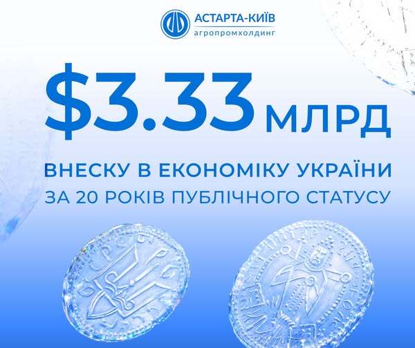 «Астарта» відзначає 20 років публічності: внесок компанії в економіку України сягнув $3,33 млрд